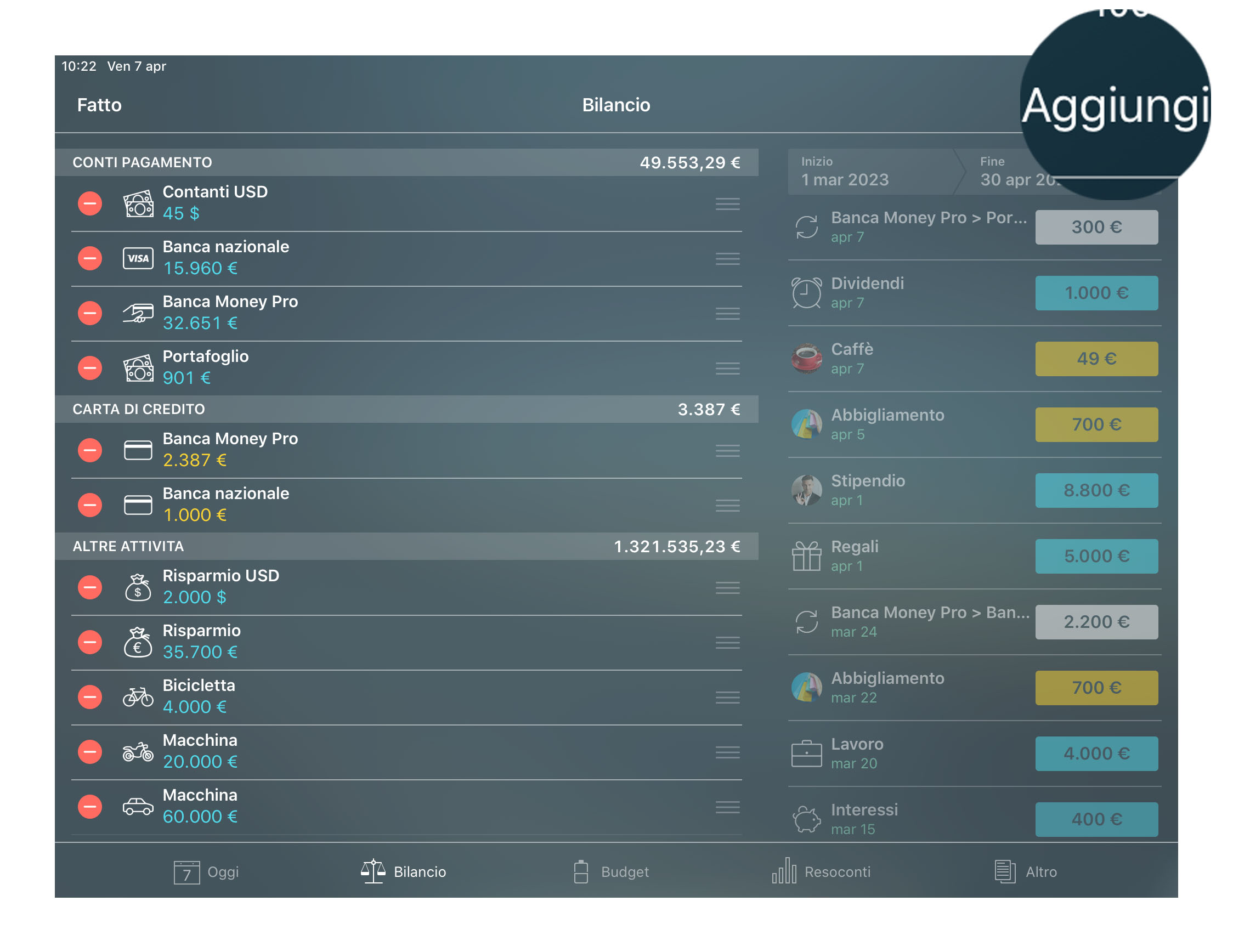 Money Tracker - Conti - Aggiungi - iPad