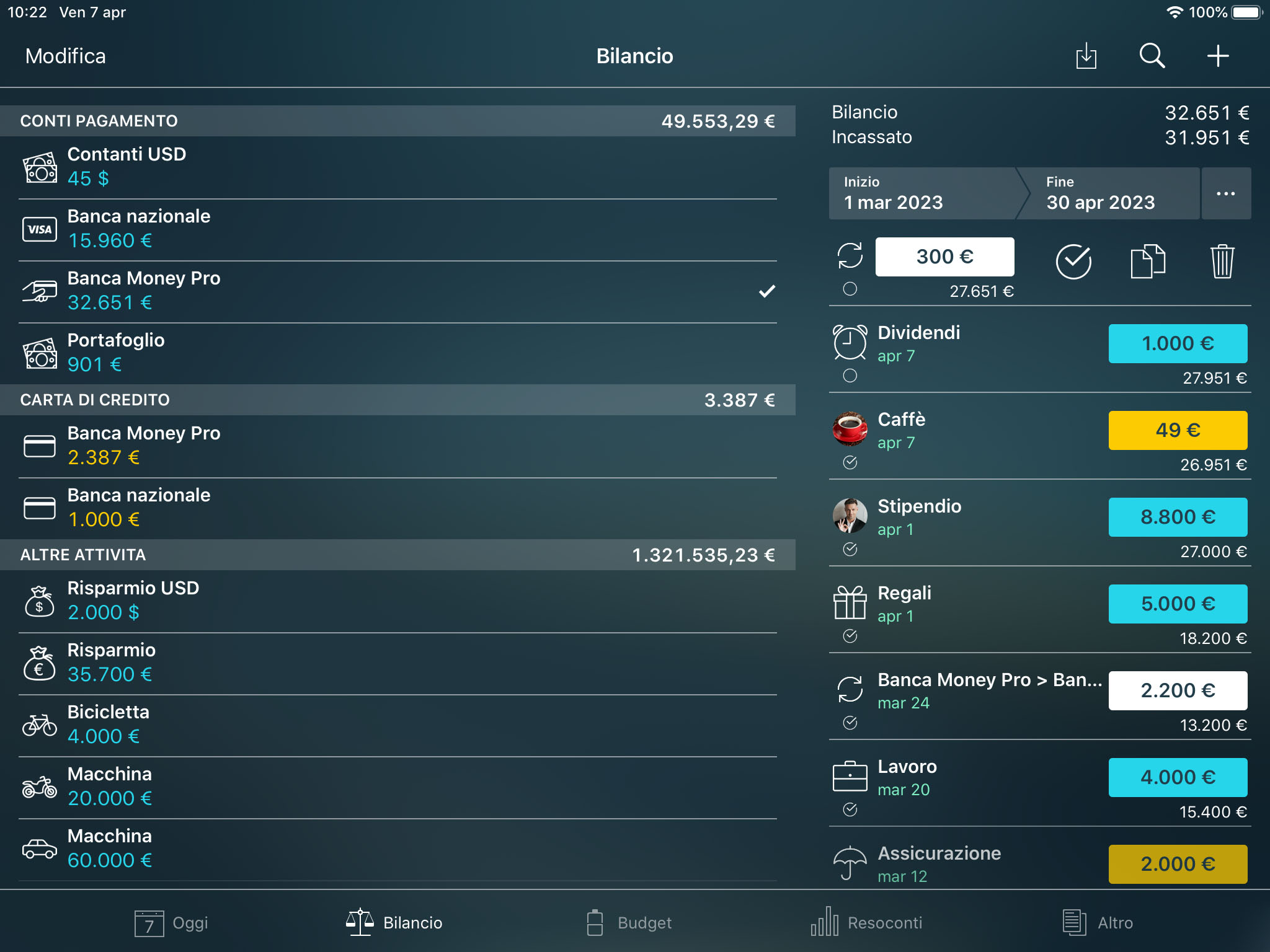 Money Tracker - Riconciliazione dei conti - iPad