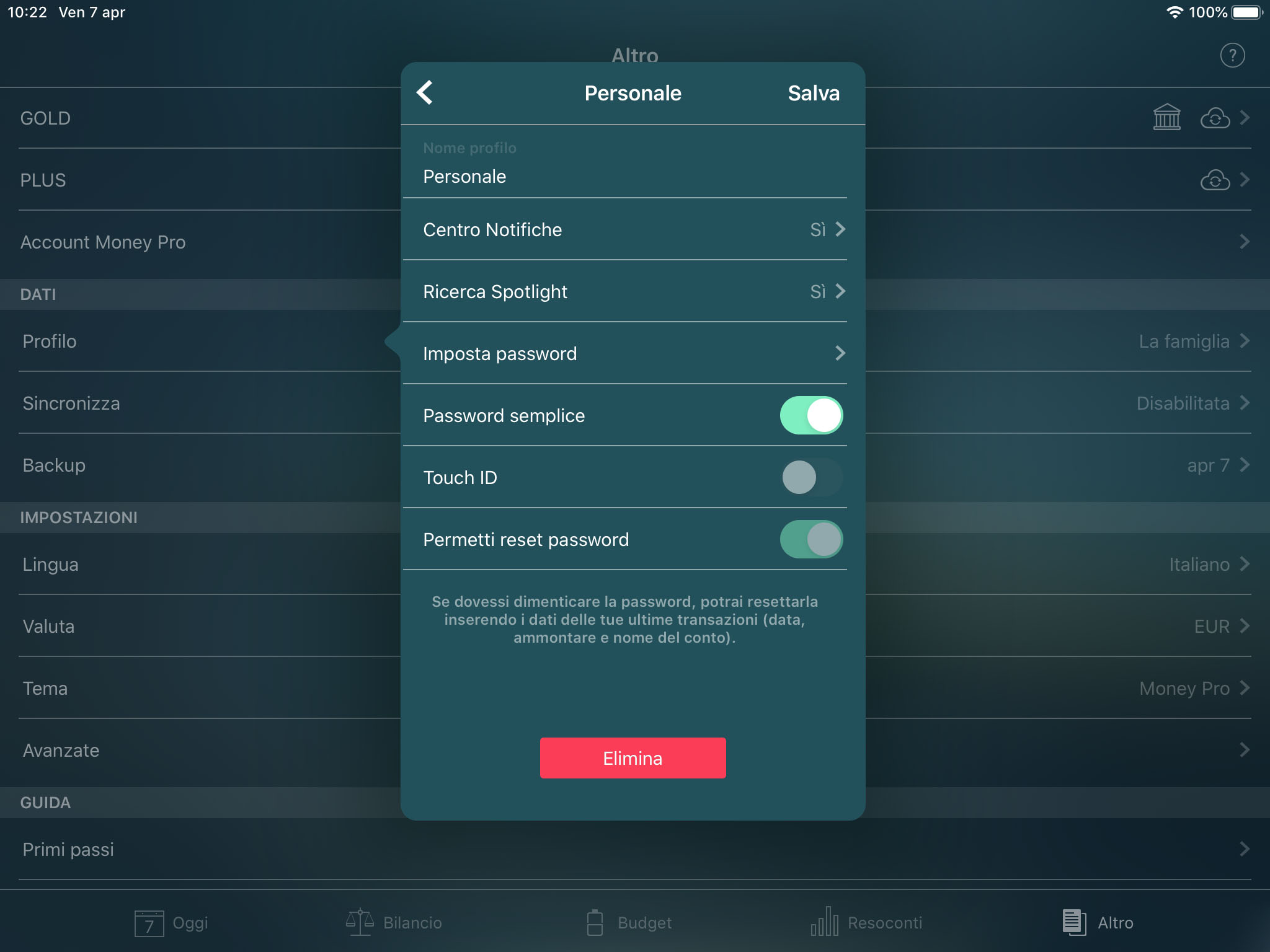 Money Tracker - Protezione tramite password - iPad