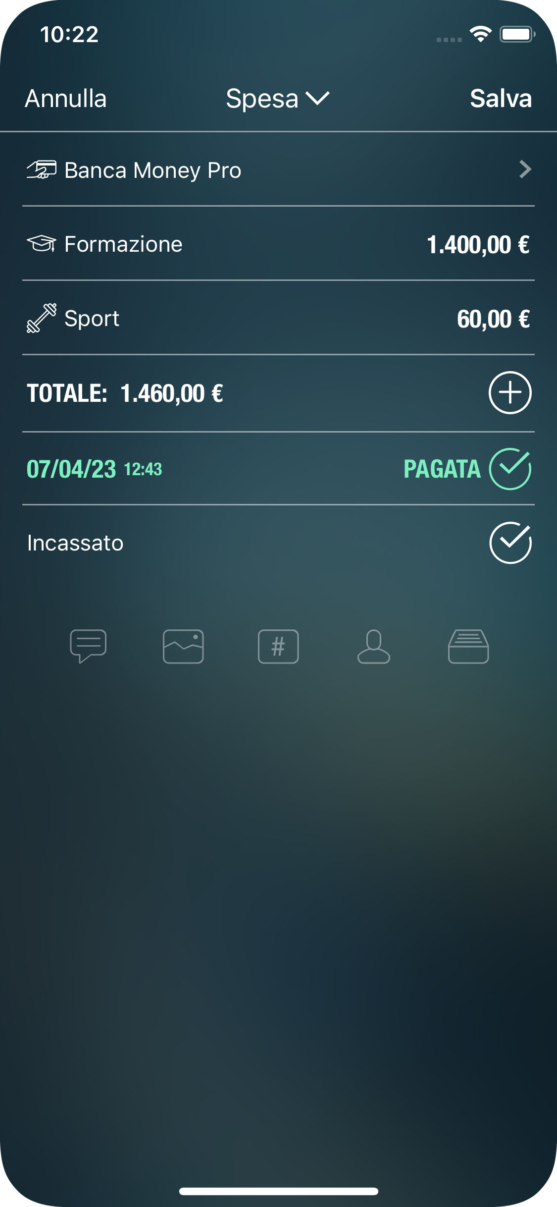 Money Tracker - Creazione di una transazione - iPhone