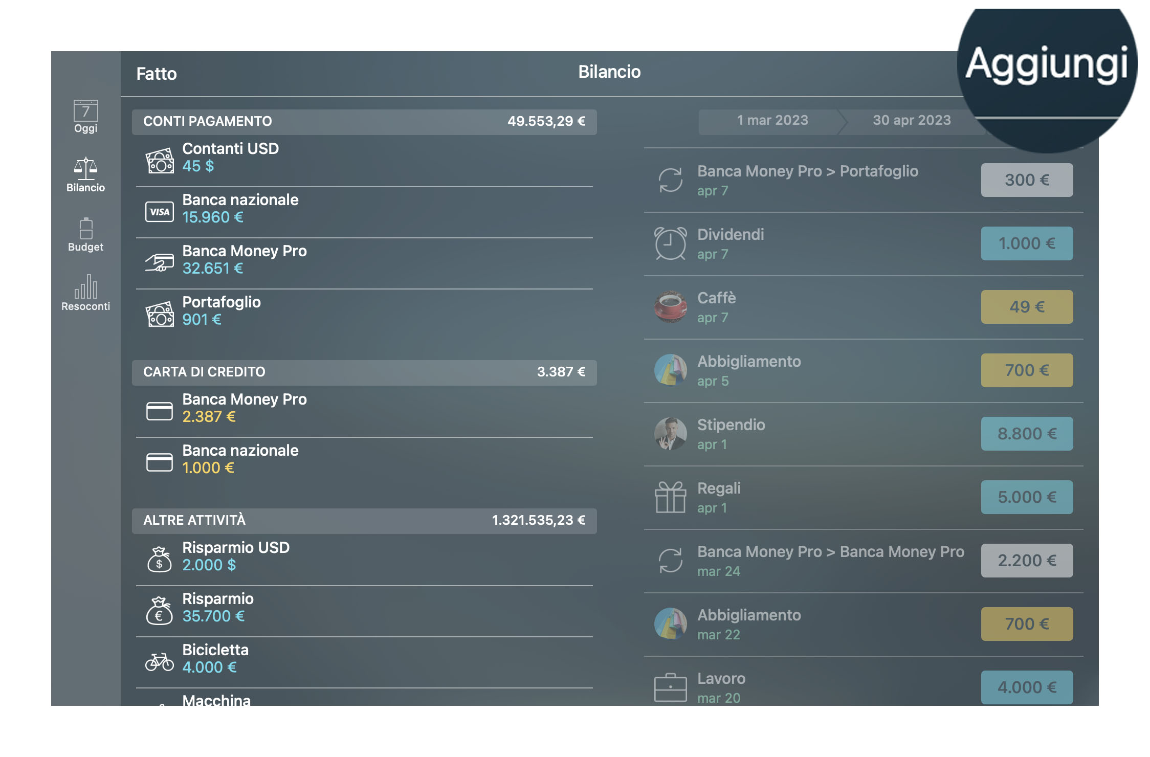 Money Tracker - Conti - Aggiungi - Mac