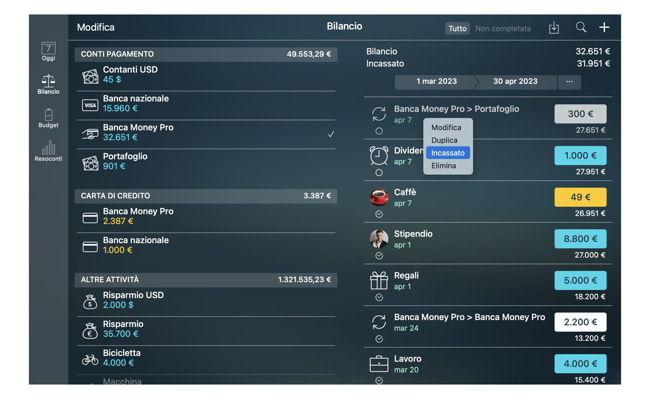 Money Tracker - Riconciliazione dei conti - Mac